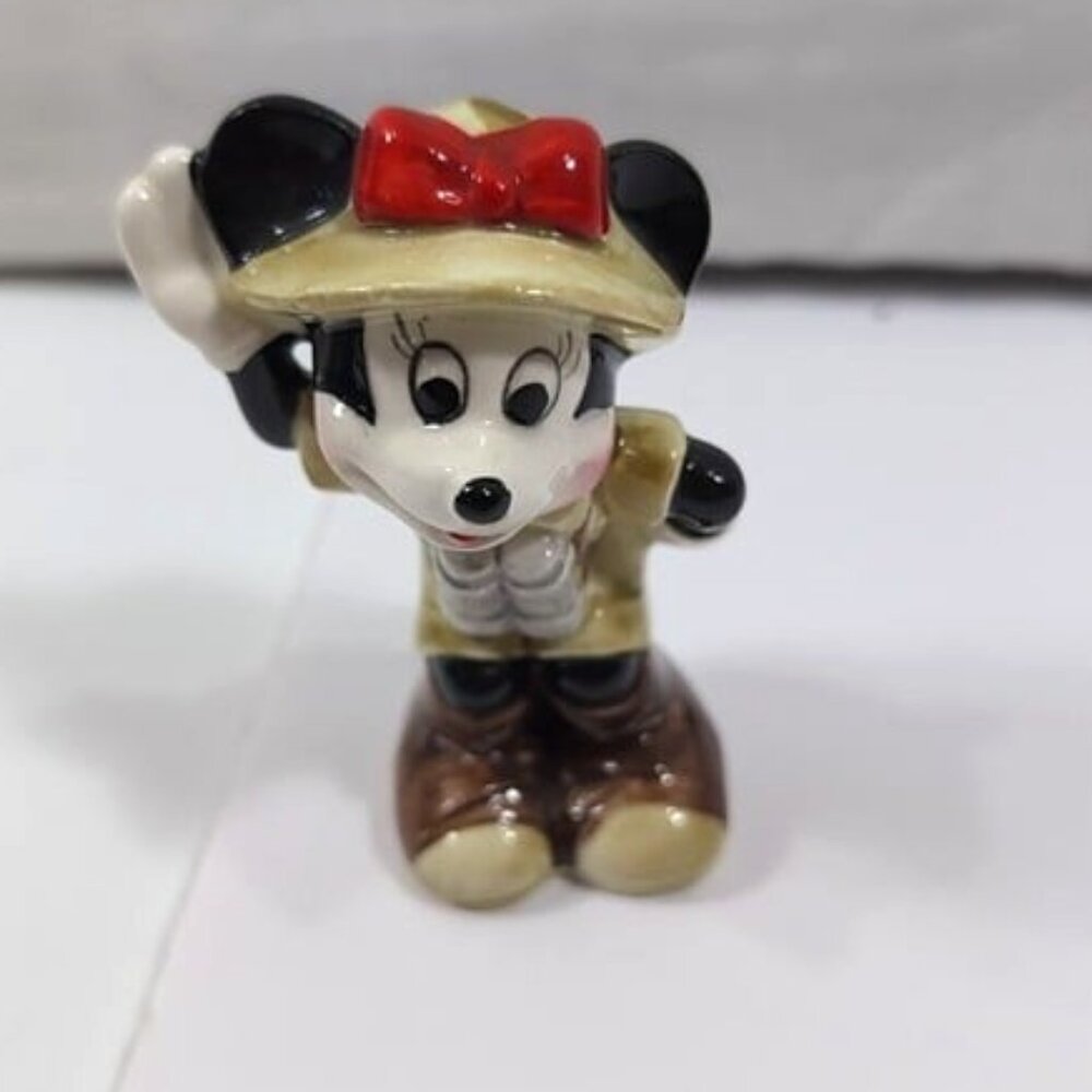 Vintage Disney Japan Minnie Mouse Ceramic Figurine Listening Binoculars Safari